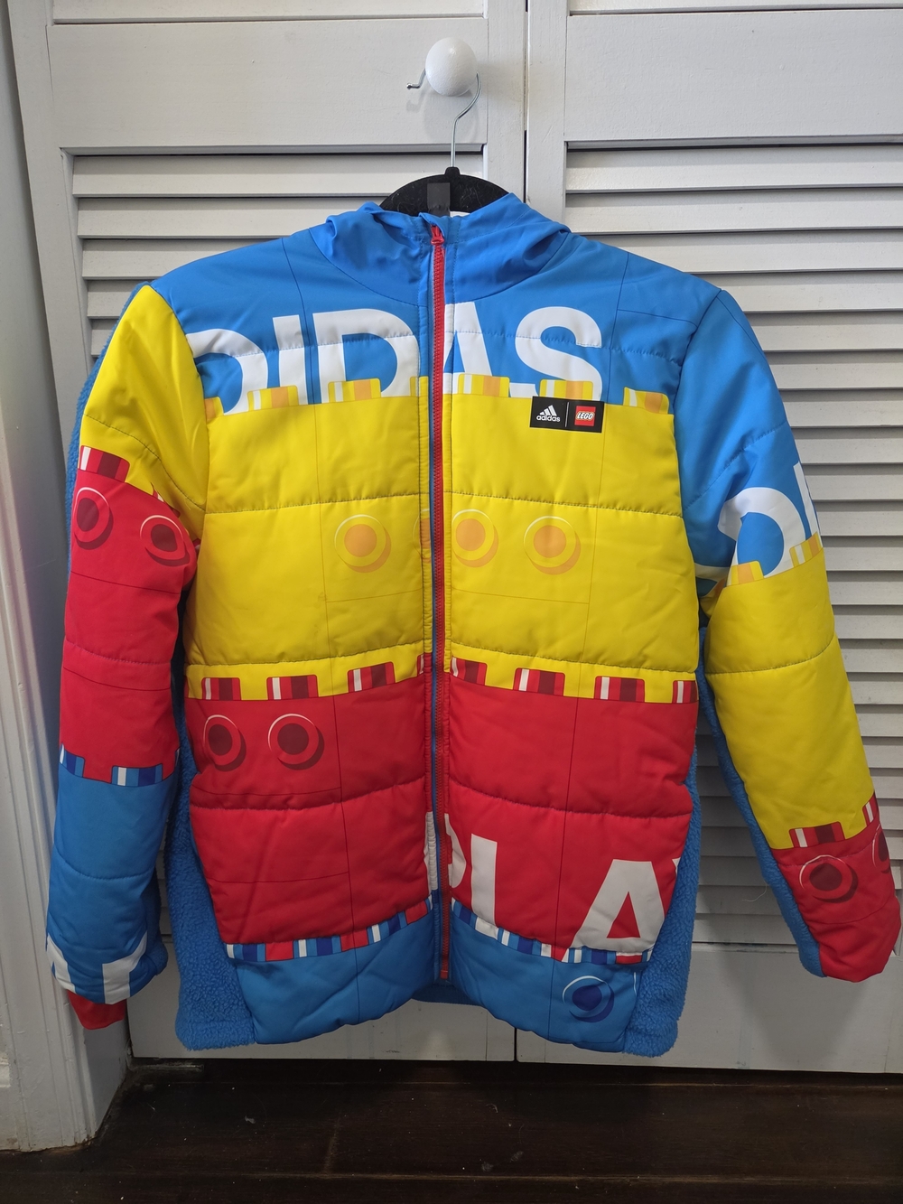 Adidas Kids Colorblock Hooded Puffer Jacket - Blue, Yellow, Red